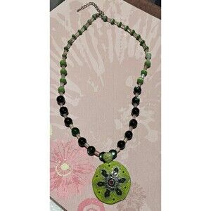 Vintage Necklace 20'' Kelly Green Czech Glass Beads Women`s Jewelry Boho Y2K